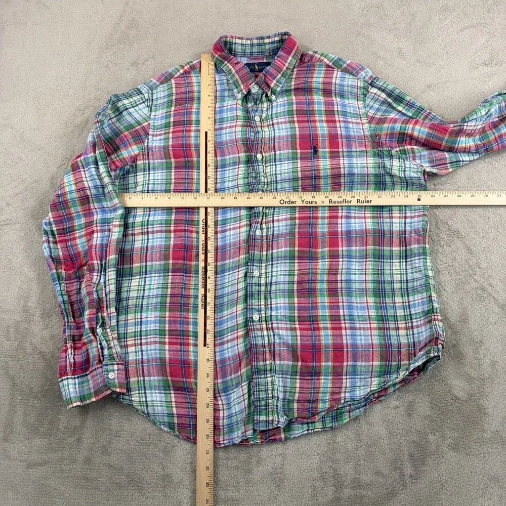 Polo Ralph Lauren 100% Linen Multi Madras Plaid Shirt Men 2XL Pony Preppy